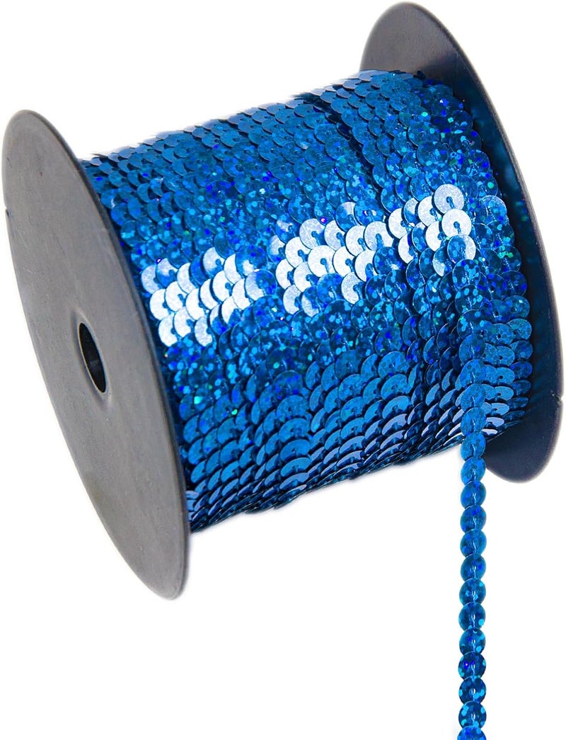silllule 100 Yards Flat Round Sequin Trim String,6 mm Royal Blue Glitter Sequin Ribbon Metallic Trim Strand for Crafts Sewing Wedding Dress Clothes Party Embellish - Image 1